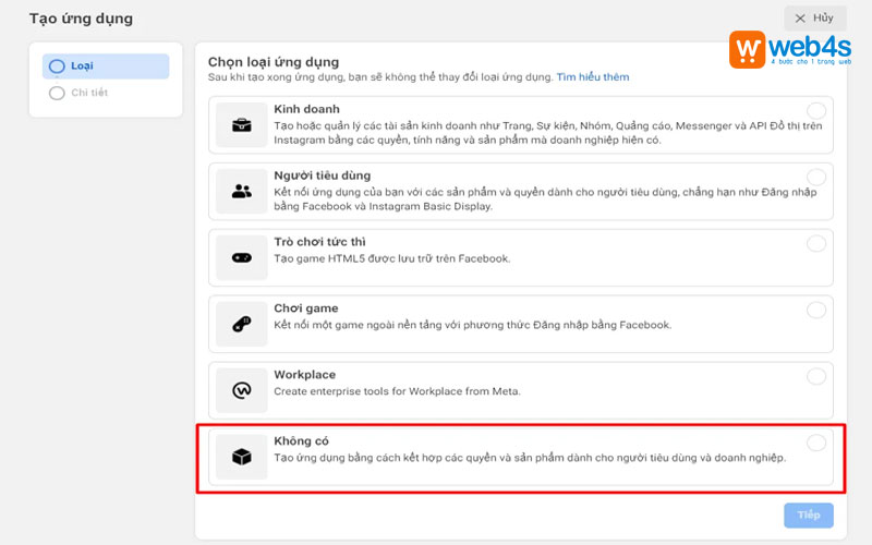 Bước 3: Chọn loại ứng dụng